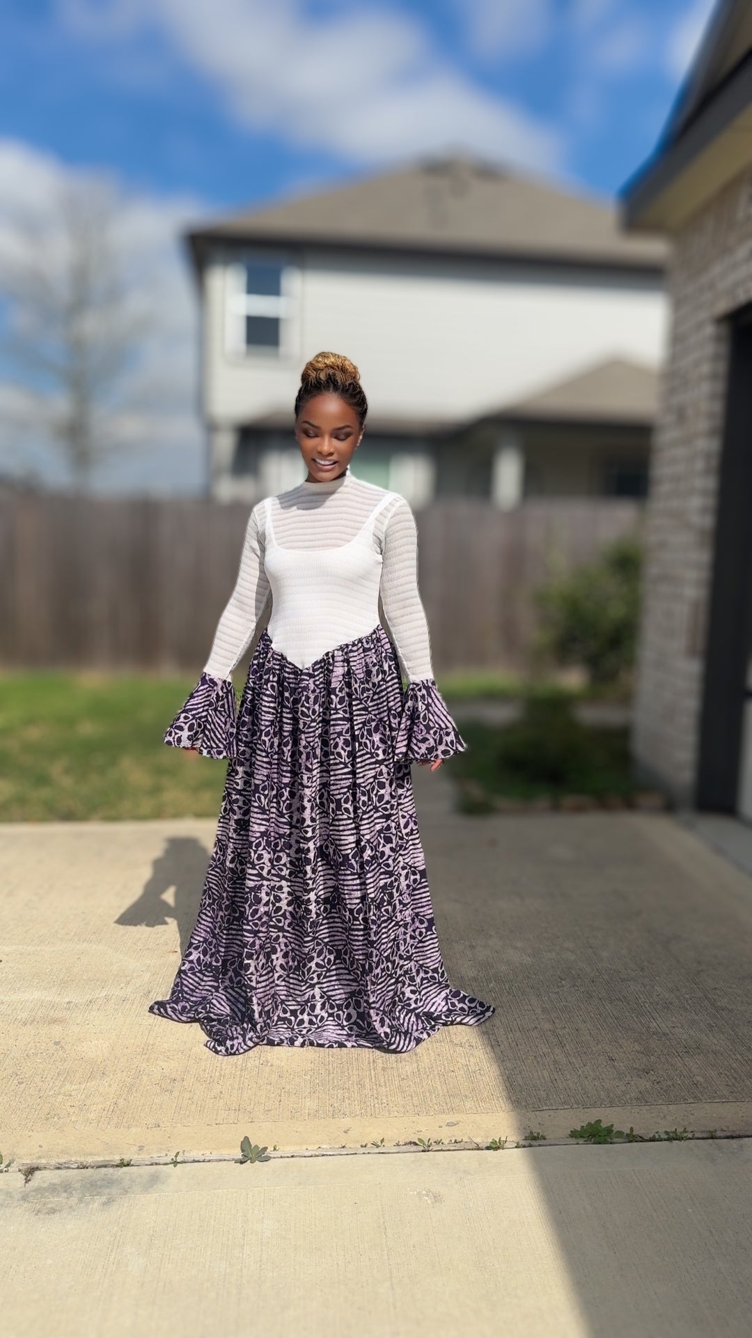 Off white adire Luxe Flare dress
